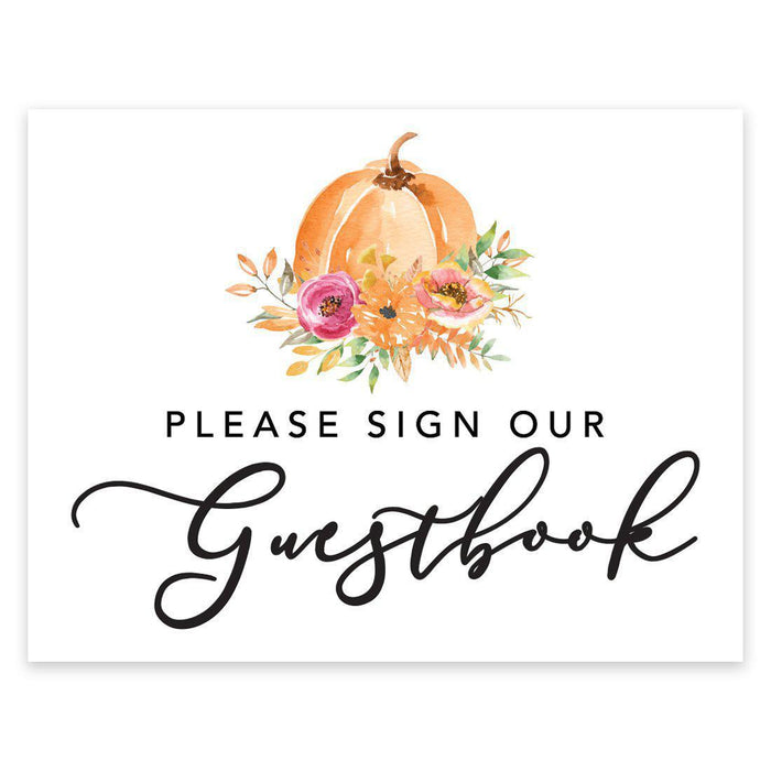Unframed Autumn Fall Watercolor Party Sign Wedding Collection, 8.5 x 11- inch, Autumn Floral Bouquet Graphic Design-Set of 1-Andaz Press-Sign Our Guestbook-