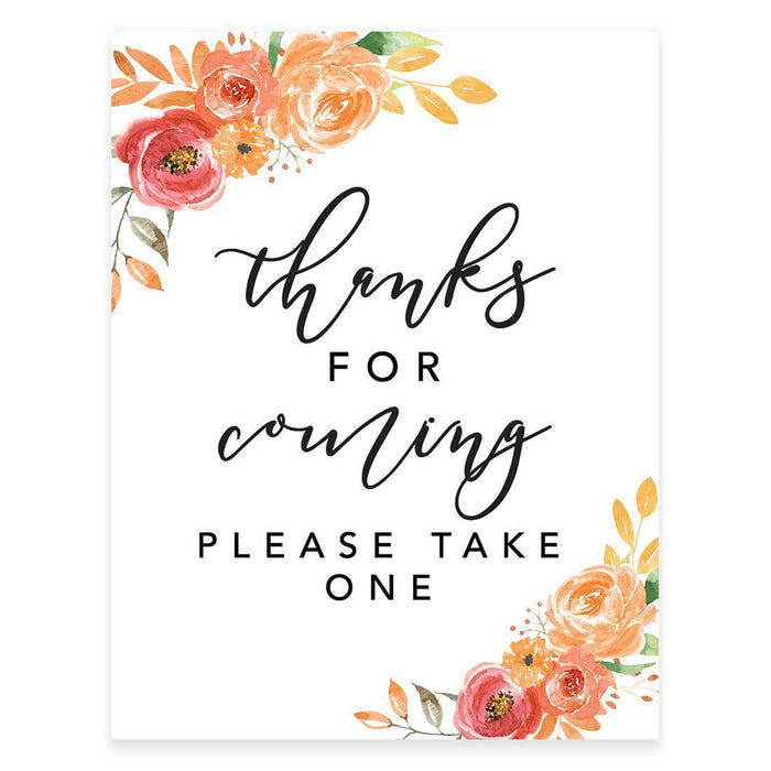 Unframed Autumn Fall Watercolor Party Sign Wedding Collection, 8.5 x 11- inch, Autumn Floral Bouquet Graphic Design-Set of 1-Andaz Press-Take One-