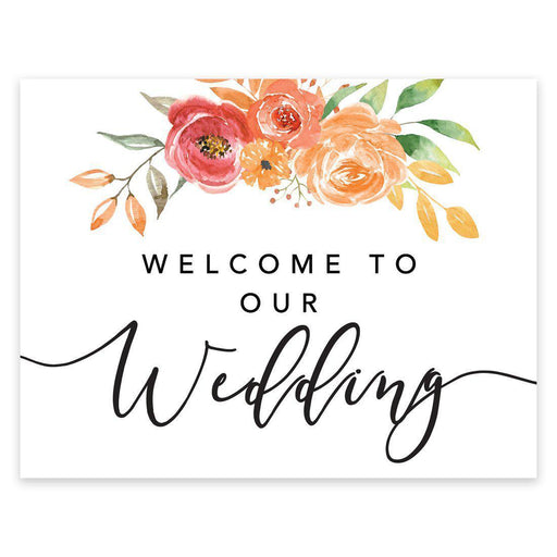 Unframed Autumn Fall Watercolor Party Sign Wedding Collection, 8.5 x 11- inch, Autumn Floral Bouquet Graphic Design-Set of 1-Andaz Press-Welcome-