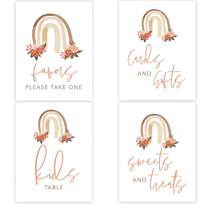Unframed Birthday Party Sign Bundle Set, For Kids Birthday Party Décor-Set of 4-Andaz Press-Boho Rainbow-