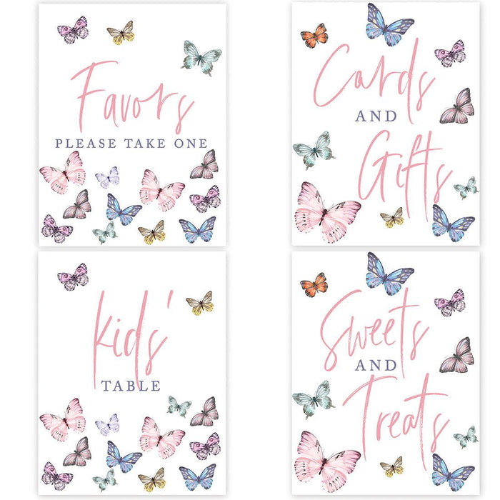 Unframed Birthday Party Sign Bundle Set, For Kids Birthday Party Décor-Set of 4-Andaz Press-Butterfly-