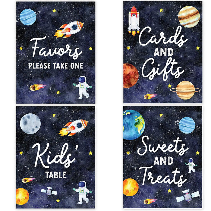 Unframed Birthday Party Sign Bundle Set, For Kids Birthday Party Décor-Set of 4-Andaz Press-Outer Space Astronaut-