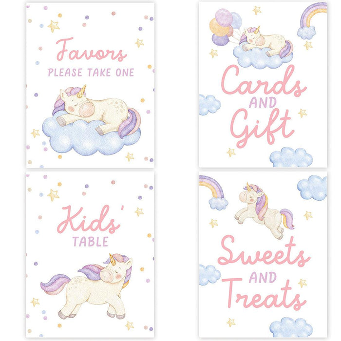 Unframed Birthday Party Sign Bundle Set, For Kids Birthday Party Décor-Set of 4-Andaz Press-Unicorn-