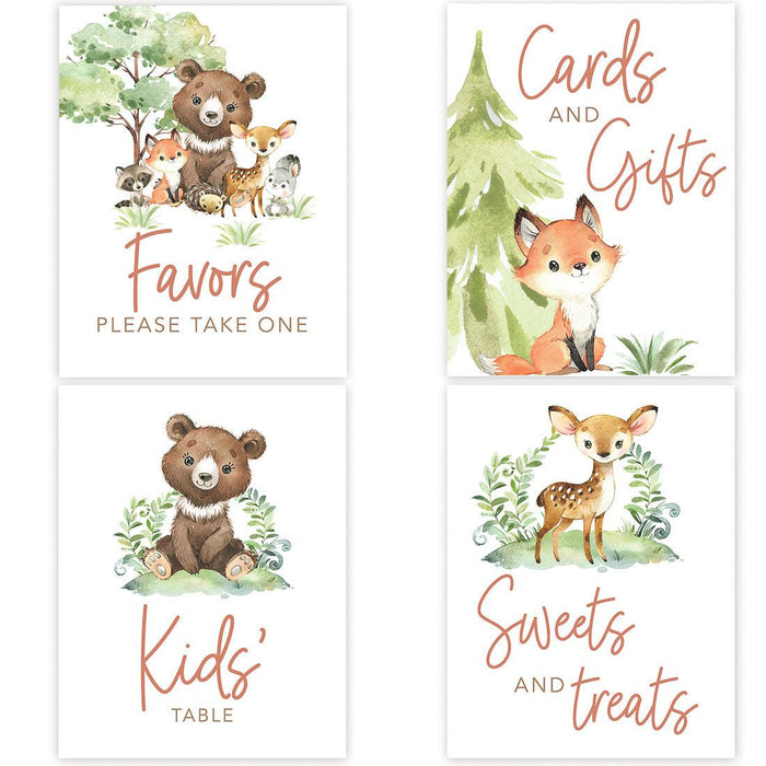 Unframed Birthday Party Sign Bundle Set, For Kids Birthday Party Décor-Set of 4-Andaz Press-Woodland Animals-