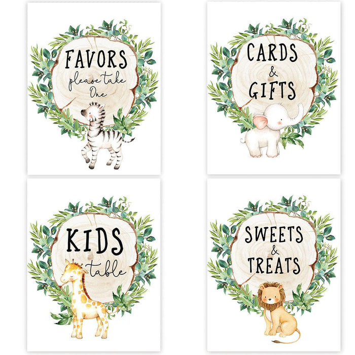 Unframed Birthday Party Sign Bundle Set, For Kids Birthday Party Décor-Set of 4-Andaz Press-Woodland Safari Animals-