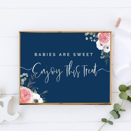 Unframed Winter Navy Blue with Eucalyptus Blossoms Party Sign Baby Shower, Floral Graphic Design-Set of 1-Andaz Press-Babies-