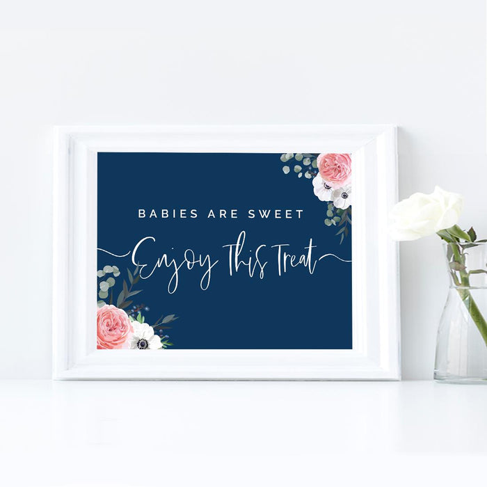 Unframed Winter Navy Blue with Eucalyptus Blossoms Party Sign Baby Shower, Floral Graphic Design-Set of 1-Andaz Press-Babies-