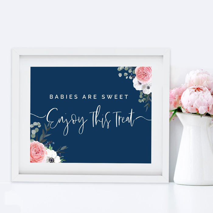 Unframed Winter Navy Blue with Eucalyptus Blossoms Party Sign Baby Shower, Floral Graphic Design-Set of 1-Andaz Press-Babies-