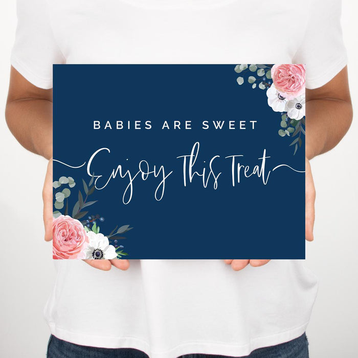Unframed Winter Navy Blue with Eucalyptus Blossoms Party Sign Baby Shower, Floral Graphic Design-Set of 1-Andaz Press-Babies-