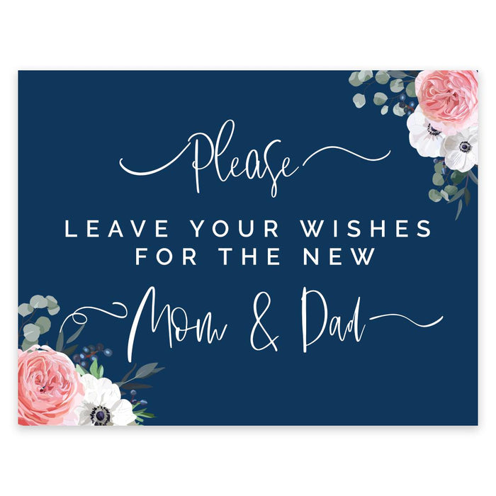 Unframed Winter Navy Blue with Eucalyptus Blossoms Party Sign Baby Shower, Floral Graphic Design-Set of 1-Andaz Press-Babies-