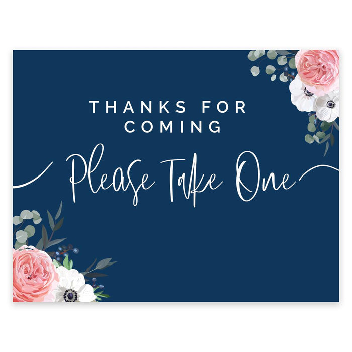 Unframed Winter Navy Blue with Eucalyptus Blossoms Party Sign Baby Shower, Floral Graphic Design-Set of 1-Andaz Press-Thanks For Coming-