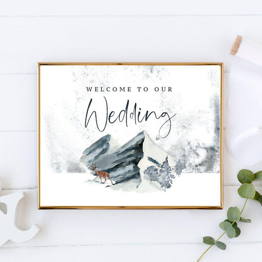 Unframed Winter Snowy Woodland Forest Watercolor Party Sign-Set of 1-Andaz Press-Welcome-