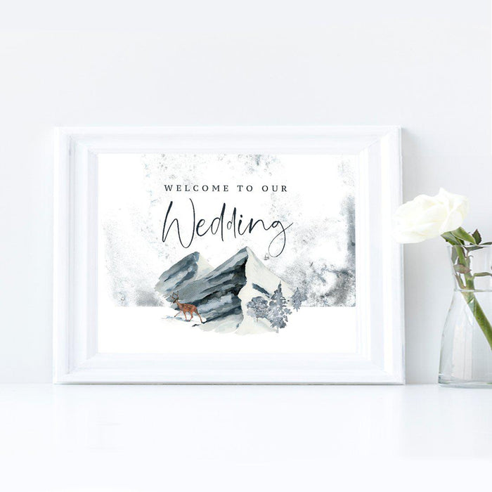 Unframed Winter Snowy Woodland Forest Watercolor Party Sign-Set of 1-Andaz Press-Welcome-
