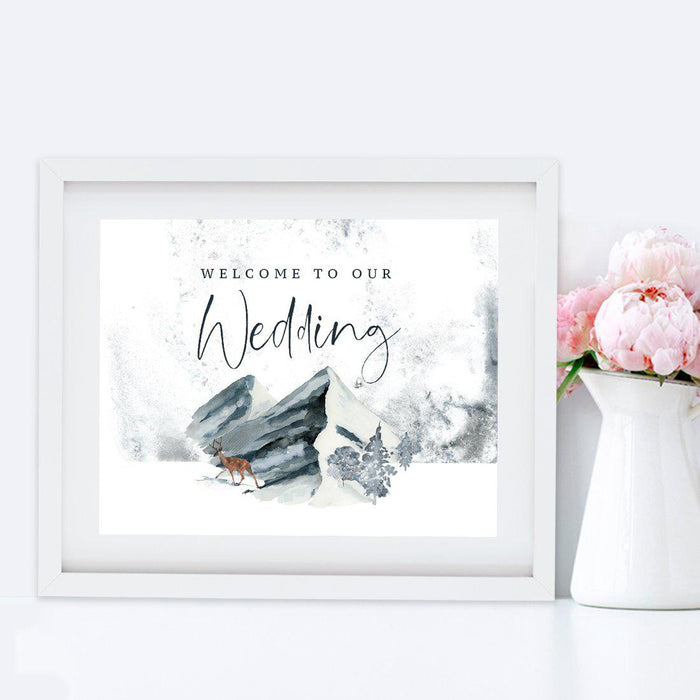 Unframed Winter Snowy Woodland Forest Watercolor Party Sign-Set of 1-Andaz Press-Welcome-