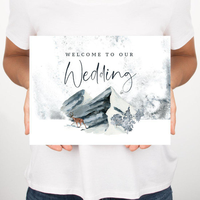 Unframed Winter Snowy Woodland Forest Watercolor Party Sign-Set of 1-Andaz Press-Welcome-