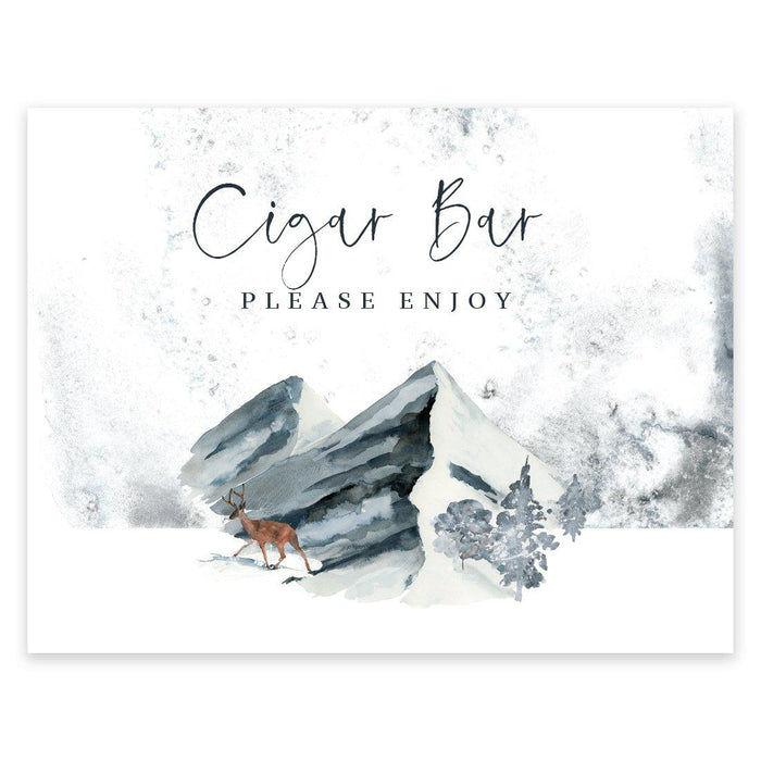 Unframed Winter Snowy Woodland Forest Watercolor Party Sign-Set of 1-Andaz Press-Cigar Bar Please-