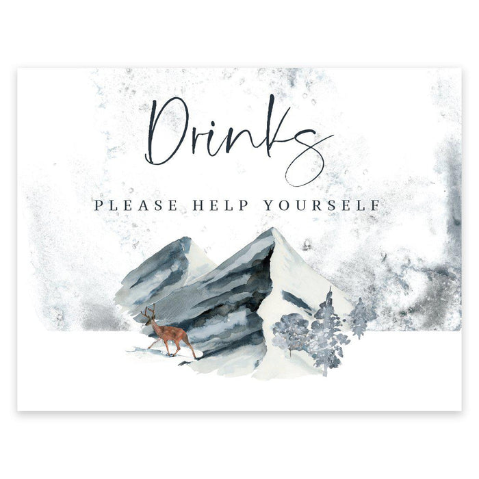 Unframed Winter Snowy Woodland Forest Watercolor Party Sign-Set of 1-Andaz Press-Drinks-