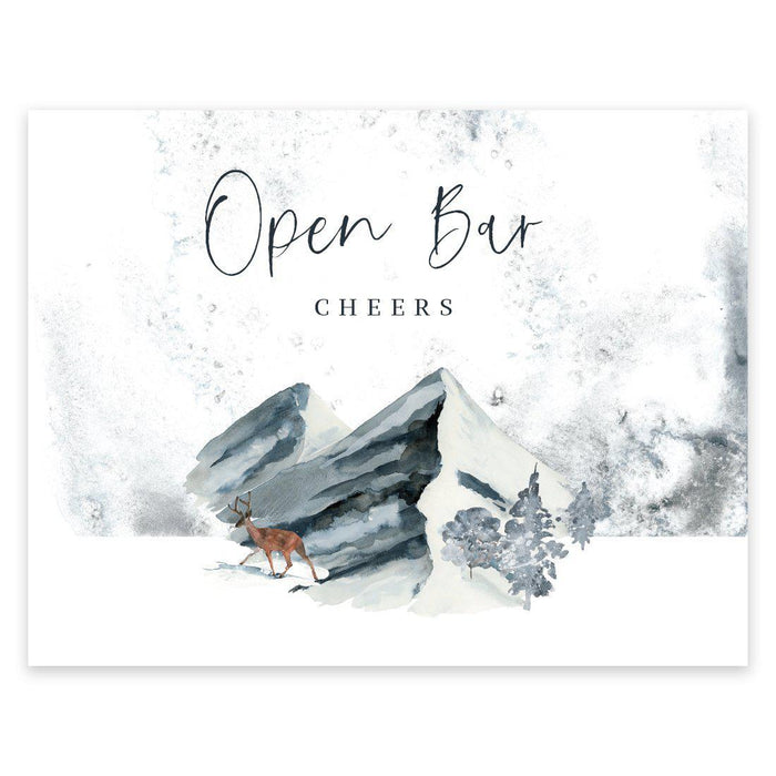 Unframed Winter Snowy Woodland Forest Watercolor Party Sign-Set of 1-Andaz Press-Open Bar-