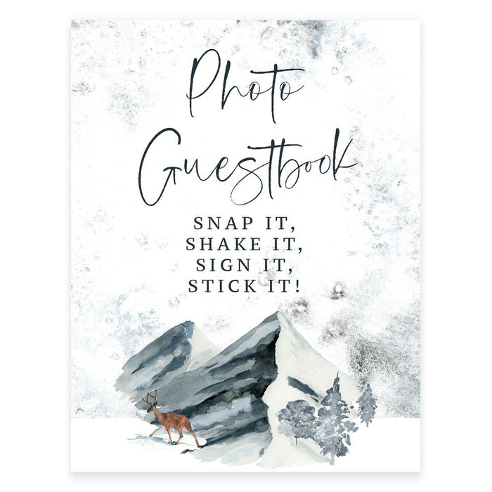 Unframed Winter Snowy Woodland Forest Watercolor Party Sign-Set of 1-Andaz Press-Photo Guestbook-