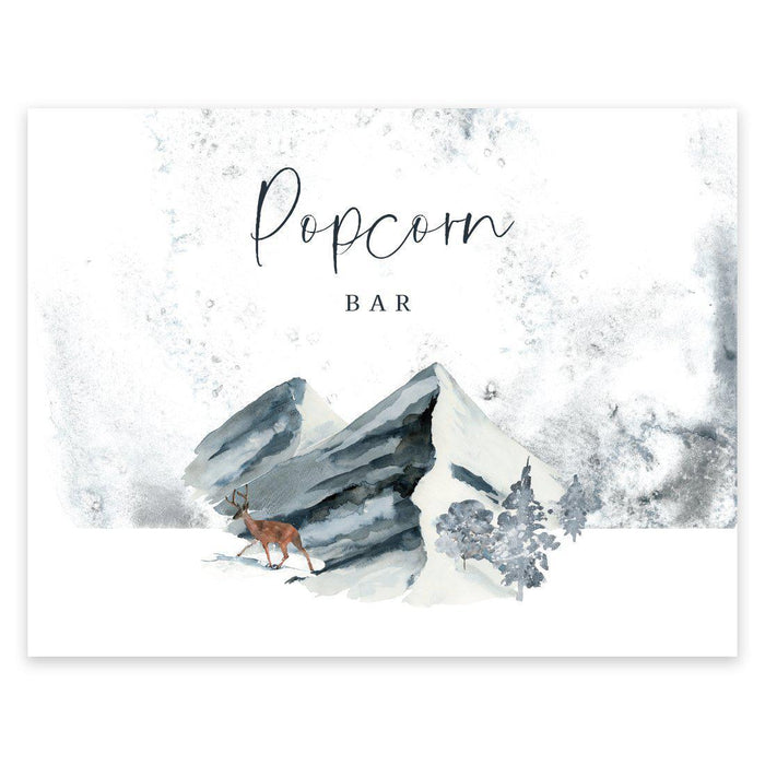 Unframed Winter Snowy Woodland Forest Watercolor Party Sign-Set of 1-Andaz Press-Popcorn Bar-