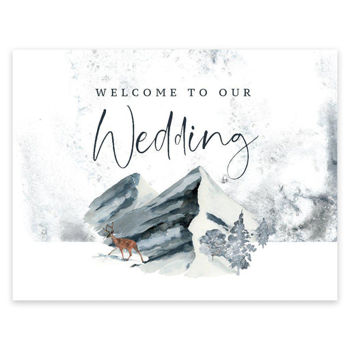Unframed Winter Snowy Woodland Forest Watercolor Party Sign-Set of 1-Andaz Press-Welcome-
