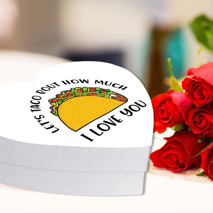 Valentine's Day Heart Shaped Box With Lid, Reusable Heart Box-Set of 1-Andaz Press-Let's Taco Bout How Much I Love You-