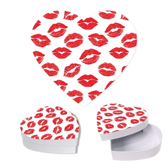 Valentine's Day Heart Shaped Box With Lid, Reusable Heart Box-Set of 1-Andaz Press-Kisses-