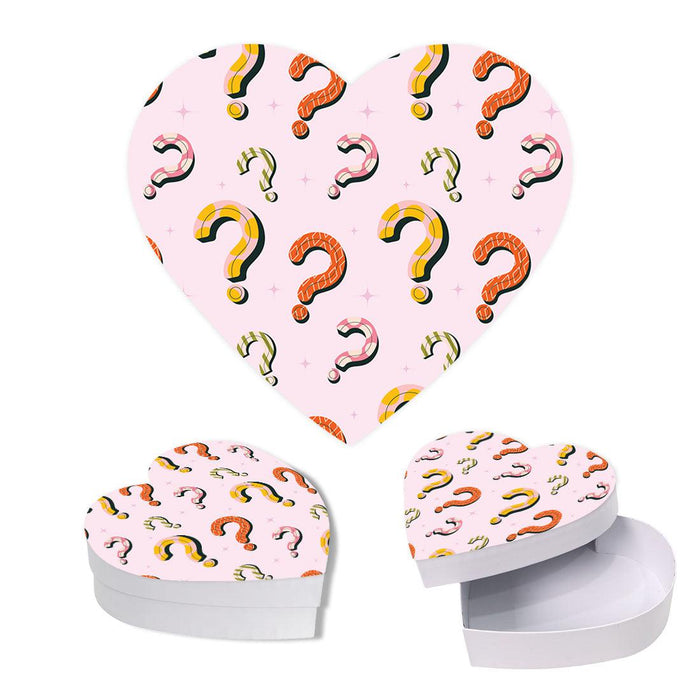 Valentine's Day Heart Shaped Box With Lid, Reusable Heart Box-Set of 1-Andaz Press-Question Marks-