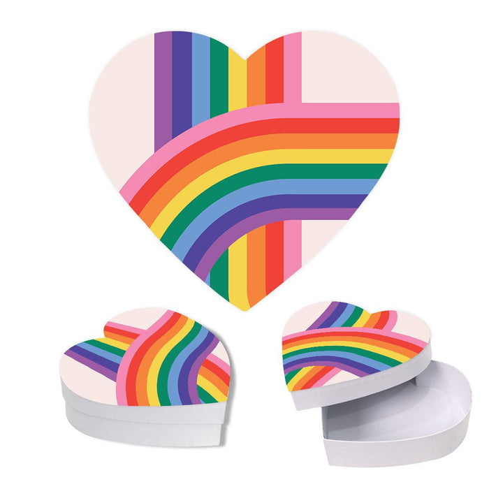 Valentine's Day Heart Shaped Box With Lid, Reusable Heart Box-Set of 1-Andaz Press-Rainbow Stripes-