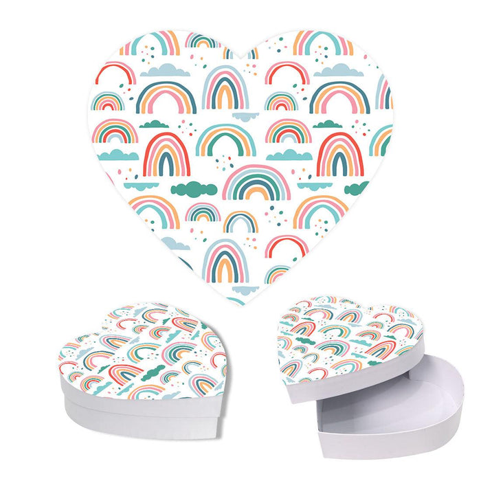 Valentine's Day Heart Shaped Box With Lid, Reusable Heart Box-Set of 1-Andaz Press-Rainbows-