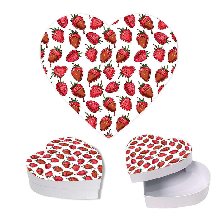 Valentine's Day Heart Shaped Box With Lid, Reusable Heart Box-Set of 1-Andaz Press-Strawberries-