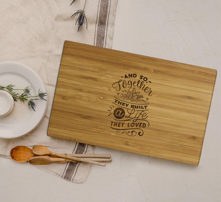 Valentine's Day Laser Engraved Large Bamboo Wood Cutting Board, Valentine's Day Ideas for Couples-Set of 1-Andaz Press-They Built A Life They Loved-