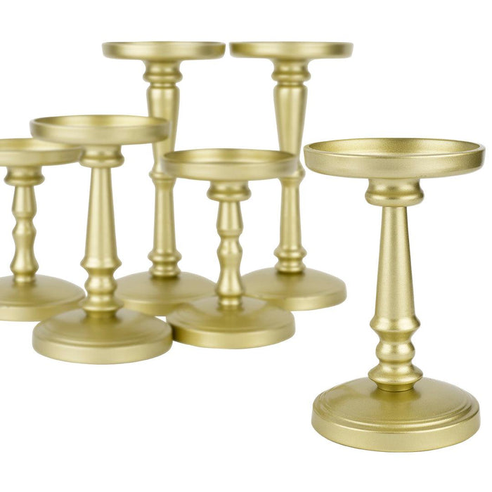 Vintage Antique Metal Pillar Candle Holders, Set of 6-Set of 6-Koyal Wholesale-Champagne Gold-