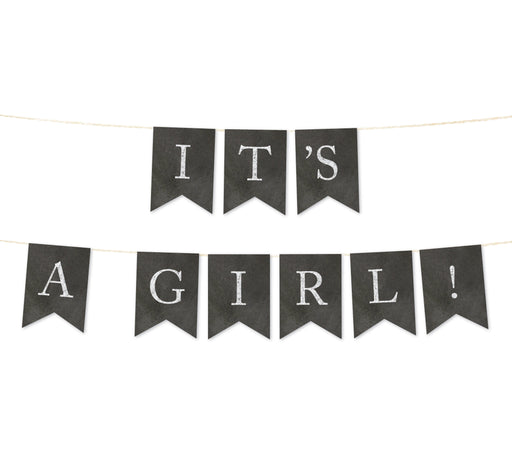 Vintage Chalkboard Baby Shower Pennant Party Banner-Set of 1-Andaz Press-It's A Girl!-