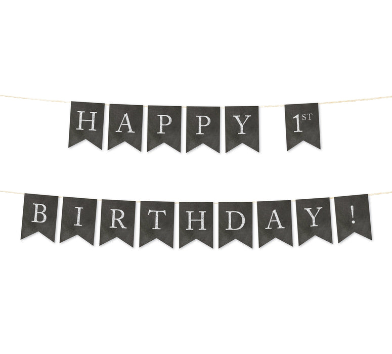 Vintage Chalkboard Pennant Party Banner-Set of 1-Andaz Press-Happy 1st Birthday!-