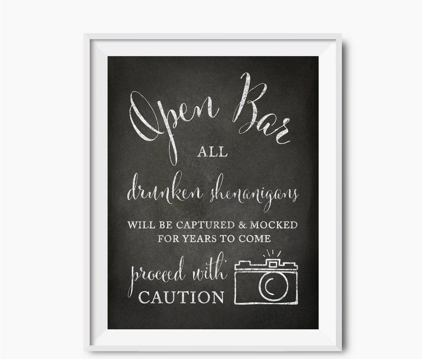 Vintage Chalkboard Wedding Party Signs-Set of 1-Andaz Press-Open Bar Drunken Shenanigans-