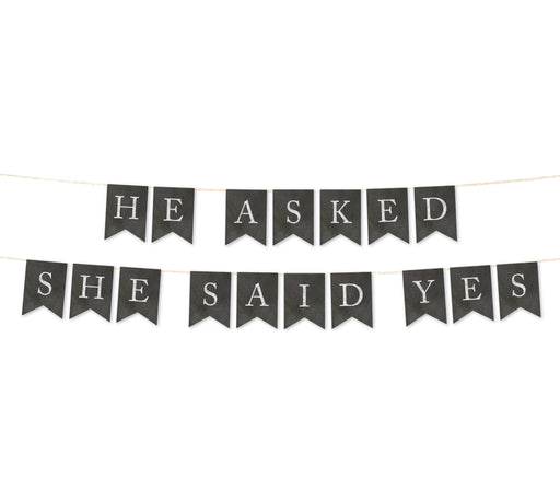Vintage Chalkboard Wedding Pennant Party Banner-Set of 1-Andaz Press-He Asked, She Said Yes!-