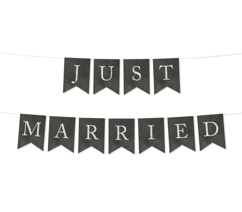 Vintage Chalkboard Wedding Pennant Party Banner-Set of 1-Andaz Press-Just Married-