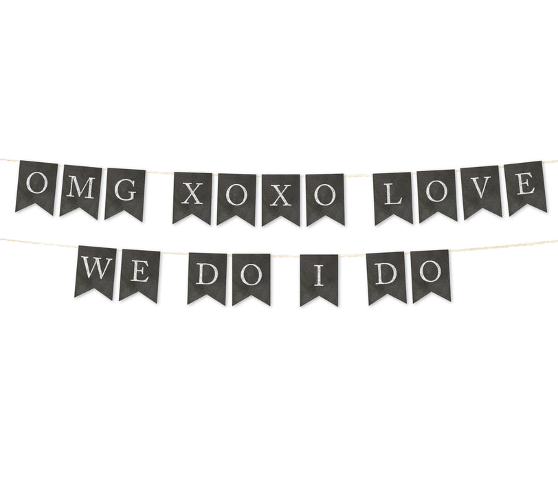 Vintage Chalkboard Wedding Pennant Party Banner-Set of 1-Andaz Press-OMG XOXO Love We Do I Do-
