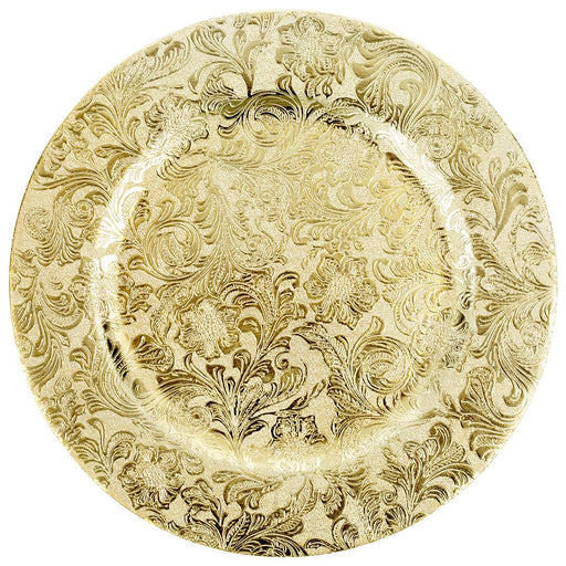 Vintage Floral Acrylic Charger Plates-Set of 4-Koyal Wholesale-Gold-
