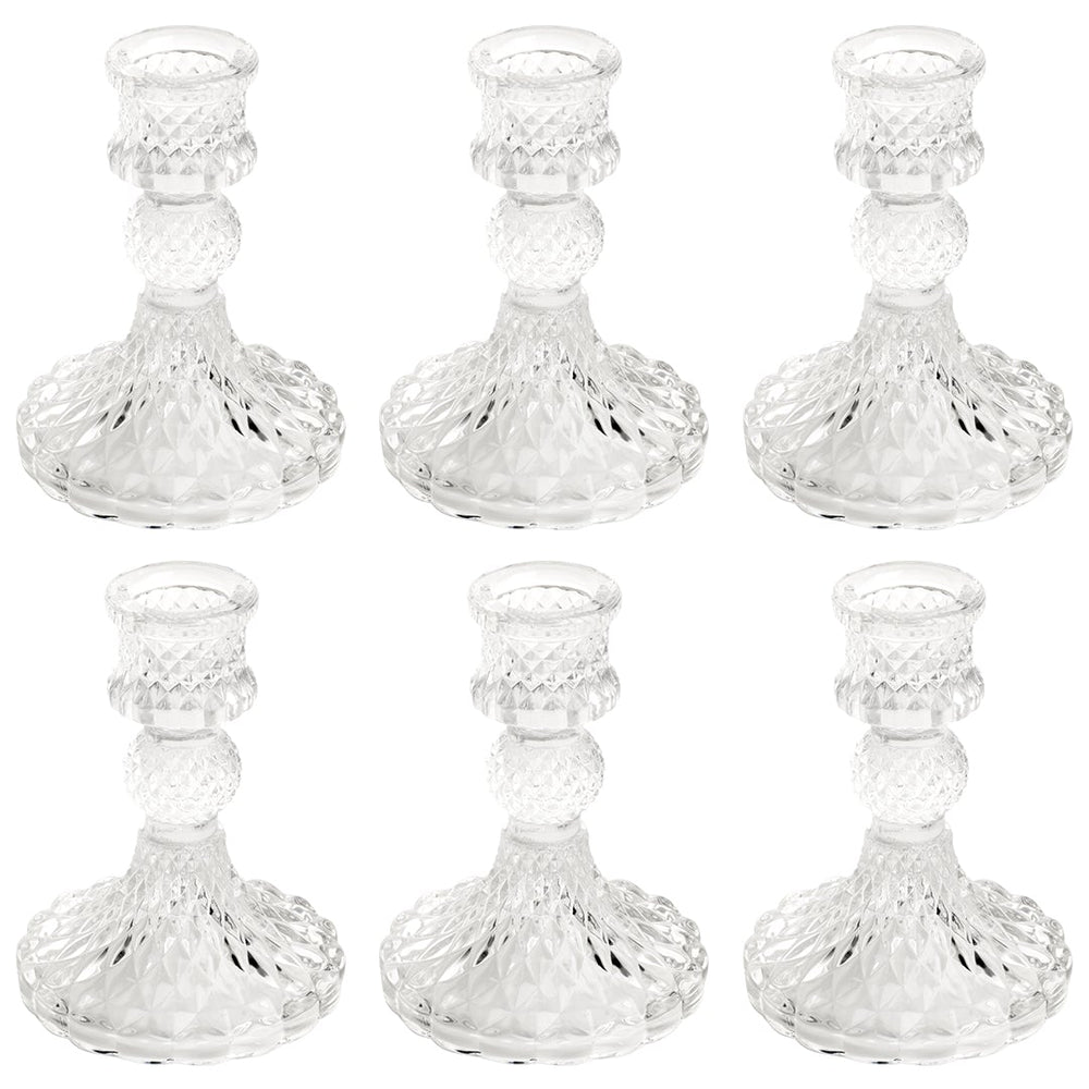 Vintage Glass Taper Candle Holders-Set of 6-Koyal Wholesale-Clear-