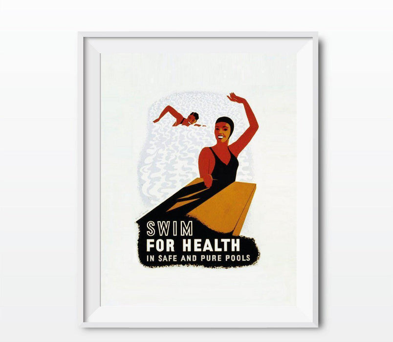 Vintage Government Wall Art, Works Project Administration-Set of 1-Andaz Press-Swim for Health in Safe and Pure Pools-