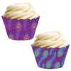 Violet Purple and Blue Peacock Feathers Cupcake Wrapper-set of 24-Andaz Press-
