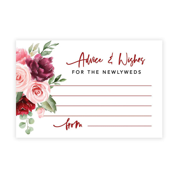 Wedding Advice & Well Wishes Guest Book Cards for Bride and Groom Design 1-Set of 56-Andaz Press-Blush and Burgundy Floral-