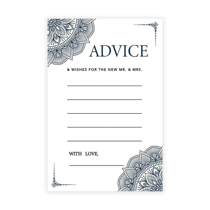 Wedding Advice & Well Wishes Guest Book Cards for Bride and Groom Design 1-Set of 56-Andaz Press-Navy Blue Elegant Ornate-