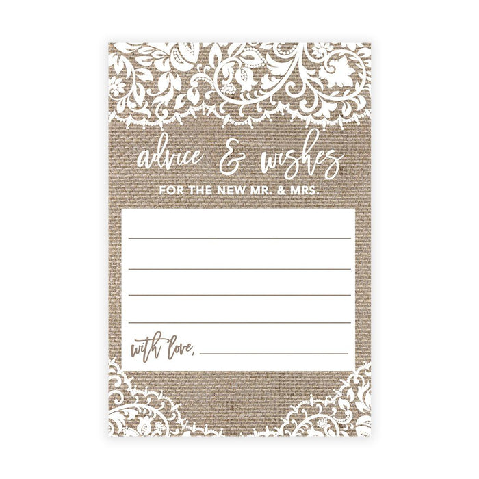 Wedding Advice & Well Wishes Guest Book Cards for Bride and Groom Design 1-Set of 56-Andaz Press-Rustic Burlap and Lace-