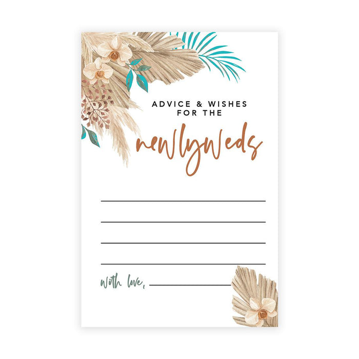 Wedding Advice & Well Wishes Guest Book Cards for Bride and Groom Design 2-Set of 56-Andaz Press-Boho Tropical Dried Floral Palm Leaves-