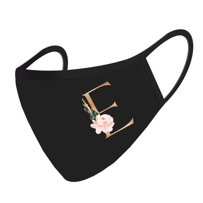Wedding Collection Face Mask, Black Pink Floral Monogram, Reusable Cloth Face Masks with 1 Replaceable PM 2.5 Protection Filter-Set of 1-Andaz Press-A-
