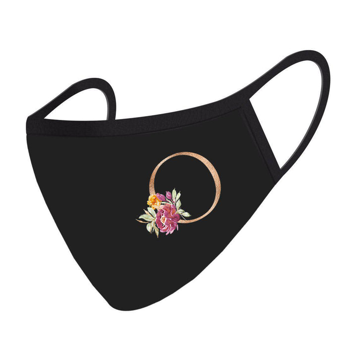 Wedding Collection Face Mask, Black Pink Floral Monogram, Reusable Cloth Face Masks with 1 Replaceable PM 2.5 Protection Filter-Set of 1-Andaz Press-A-