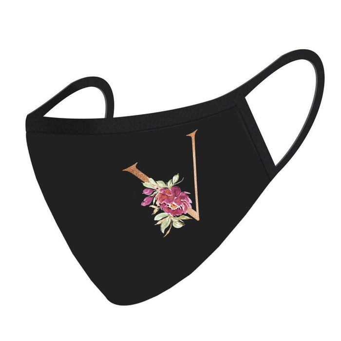 Wedding Collection Face Mask, Black Pink Floral Monogram, Reusable Cloth Face Masks with 1 Replaceable PM 2.5 Protection Filter-Set of 1-Andaz Press-A-